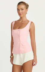 Melissa Top - Sleeveless Double Breasted Vest Top in Baby Pink