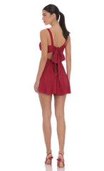Floral Jacquard Bow Tie Dress in Maroon