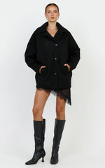 Rina Coat - Oversized Three Button Front Closure Coat in Black