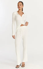 Kelsey Pants - High Drawstring Waist Knit Pants in Cream