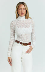 Karlene Top - Stretch Lace Long Sleeve With Bandeau Top in Ivory