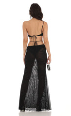 Mesh One Shoulder Two Piece Set in Black