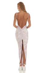 Back Slit Maxi Dress in Purple Swirl