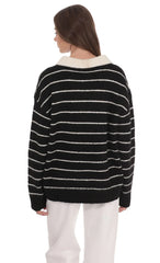 Striped Knit Rugby Jumper in Black