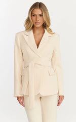 Ivy Blazer - Belted Tie Waist Blazer in Cream