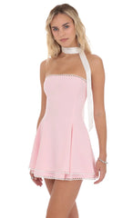 Satin Scarf Strapless Dress in Pink