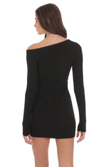 Off Shoulder Henley Dress in Black
