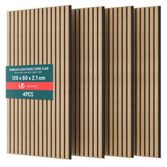 4er Set Akustikpaneele 120 × 60 × 2,1 cm, Akustik Wandpaneele in Holzoptik Hell-Eiche - VOUNOT DE