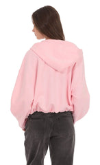 Cropped Fleece Zip-Up Hoodie in Pink