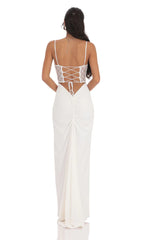 Shimmer Lace Cutout Maxi Dress in White