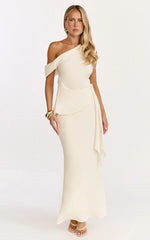 Minnie Two Piece Top and Skirt Set - Drape Off Shoulder Top and Maxi Skirt in Cream
