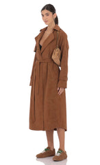 Faux Leather Trench Coat in Camel