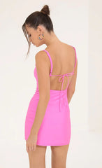 Ruched Bodycon Dress in Hot Pink
