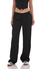 Satin Straight Pants in Black