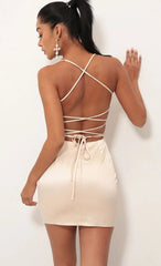 Satin Lace-up Dress in Champagne