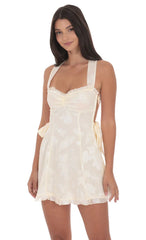 Floral Strappy Back Bows Dress in Cream