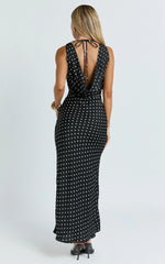 Blanca Midi Dress - Cowl Neck Bias Cut Dress in Black Polka Dot