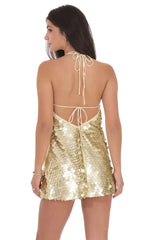 Circle Sequin Halter Shift Dress in Gold