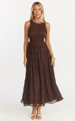 Paloma Midi Dress - Ruched Shift Dress in Chocolate