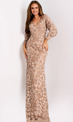 Jovani 40210 - Floral Lace Long Sleeve Evening Gown