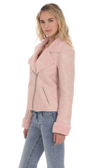 Sherpa Collar Suede Jacket in Pink