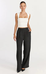 Tessa Pants - Elastic Back Pull On Tailored Pants in Black