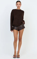 Amanda Top - Crew Neck Long Sleeve Knit Sweater in Chocolate