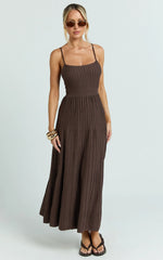Donissa Midi Dress - Panelled Knit Dress in Chocolate