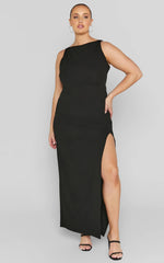 Indi Maxi Dress - Boat Neck Bodycon Dress in Black