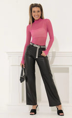 Mesh Long Sleeve Bodysuit in Fuchsia
