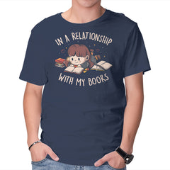 In A Relationship With My Books-mens basic tee-eduely