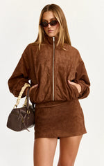 Mia Bomber Jacket - Suede Bomber Jacket in Chestnut