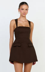 Garrett Mini Dress - Square Neck Fit And Flare Dress in Dark Chocolate