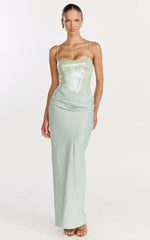 Jasmin Maxi Dress - Sequin Overlay Dress in Sage