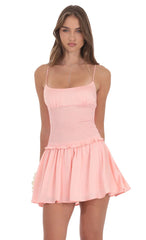 Smocked Satin Dress in Coral