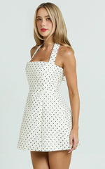 Dante Mini Dress – White Polkadot Halter Tie Flare Dress