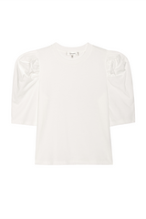 White blouse with ruffled sleeves on a white background