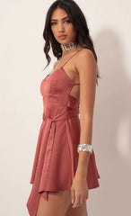 Satin Tie A-line Dress in Rust