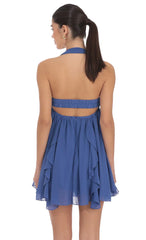 Halter Ruffle Babydoll Dress in Blue