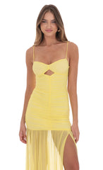 Mesh Ruched Mermaid Dress in Yellow