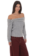 Rosette Off Shoulder Jumper in Grey