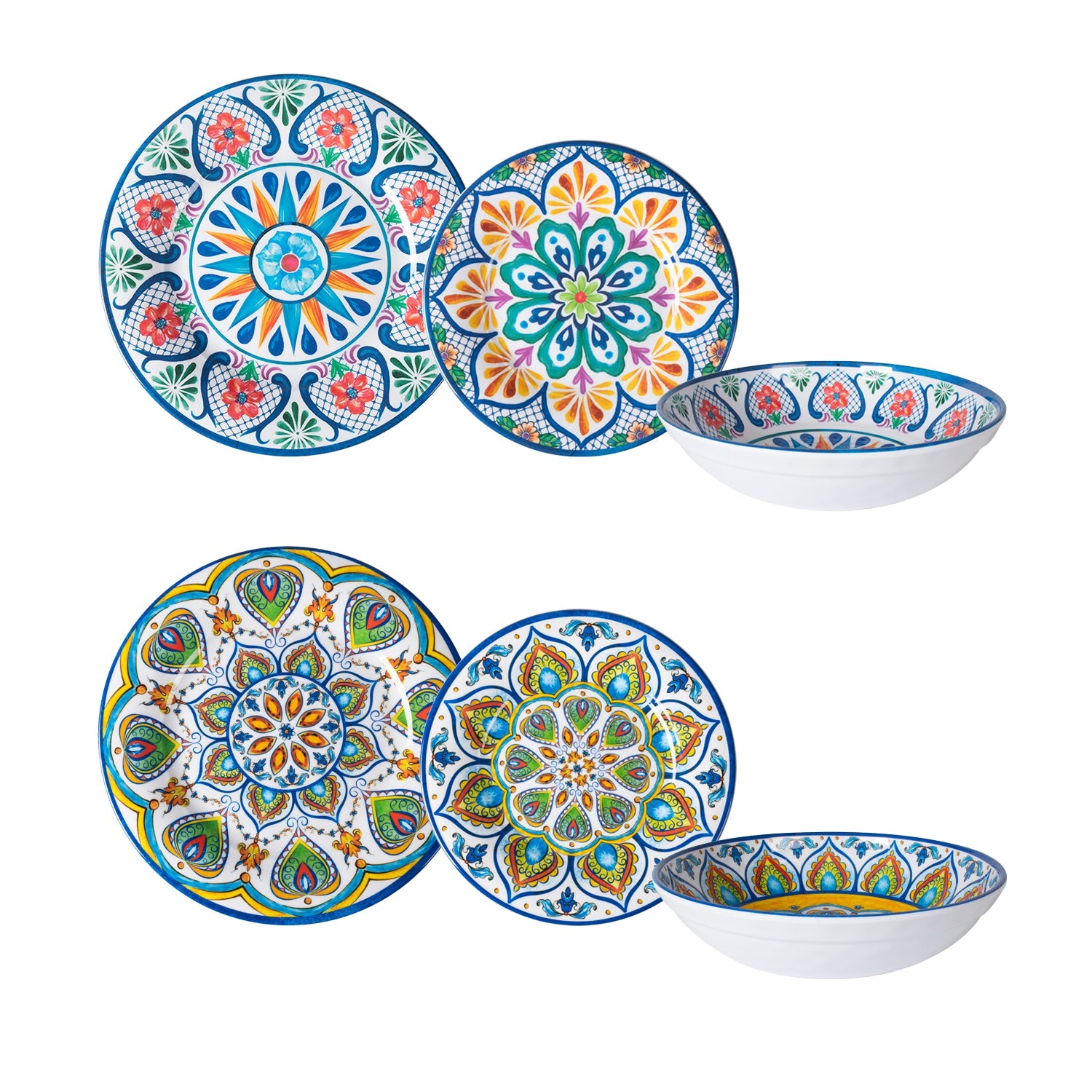 GUSTO CASA - Servizio di piatti in melamina con Decorazioni Maioliche Multicolor 12 pezzi