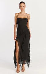 Connie Midi Dress - Ruffle Detail Dress in Black