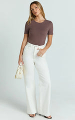 Whitney Tee Shirt - High Crew Neck in Chocolate