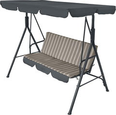 3-Seater Garden Swing Bench with Adjustable Sun Canopy, Tiltable Brown
