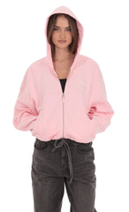 Cropped Fleece Zip-Up Hoodie in Pink