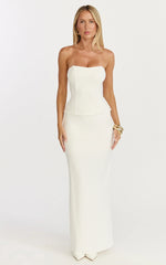 Anya Two Piece Top and Skirt Set - Strapless Fit And Flare Top And Maxi Skirt in Cream