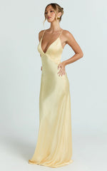 Quincy Maxi Dress - Satin Slip Dress in Lemon