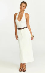 Alanna Midi Skirt - High Waisted Back Split Pencil Skirt in White