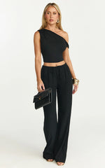 Leonie Pants - Mid Waisted Cheesecloth Relaxed Pants in Black